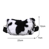 Winter Cow Print Plush Shoulder Bag for Women Crossbody Warm Fur Fluffy Bag