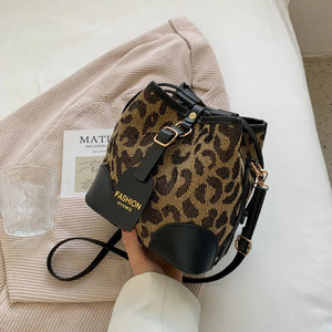 Winter Leopard Print Bucket Bag Ladies Shoulder Bag