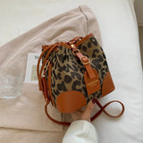 Winter Leopard Print Bucket Bag Ladies Shoulder Bag