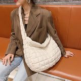 Winter Soft Down Fabric Shoulder Bag Lattice Pattern Women's Capacity Tote