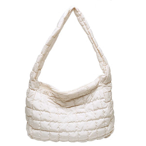 Winter Soft Down Fabric Shoulder Bag Lattice Pattern Women's Capacity Tote