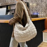 Winter Soft Down Fabric Shoulder Bag Lattice Pattern Women's Capacity Tote