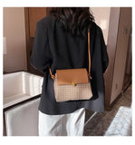 Women Bag Plaid Print PU Shoulder Bag Messenger Crossbody Square Bag