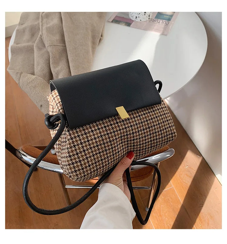 Women Bag Plaid Print PU Shoulder Bag Messenger Crossbody Square Bag