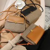 Women Bag Plaid Print PU Shoulder Bag Messenger Crossbody Square Bag