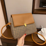 Women Bag Plaid Print PU Shoulder Bag Messenger Crossbody Square Bag