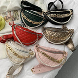 Women Chest Bag Chain Clutches Leather Crossbody Bags