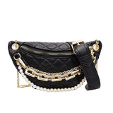 Women Chest Bag Chain Clutches Leather Crossbody Bags