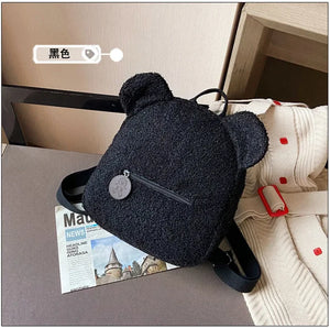 Bear Ear Fleece Backpack Warm Lambswool Shoulder Bag