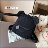 Bear Ear Fleece Backpack Warm Lambswool Shoulder Bag