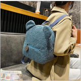 Bear Ear Fleece Small Backpack Casual Lambswool Daypack Shoulder Bag