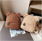 Bear Ear Fleece Small Backpack Casual Lambswool Daypack Shoulder Bag