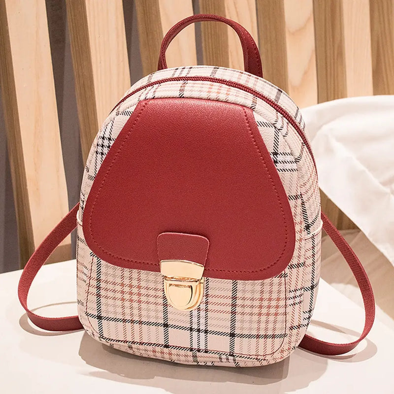 Plaid Mini Backpack Crossbody Bag for Teen Girls Shoulder Phone Purse