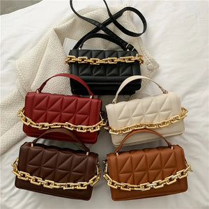 Solid Retro Chain Underarm Bag Rhombic Embroidery Thread Crossbody Bag
