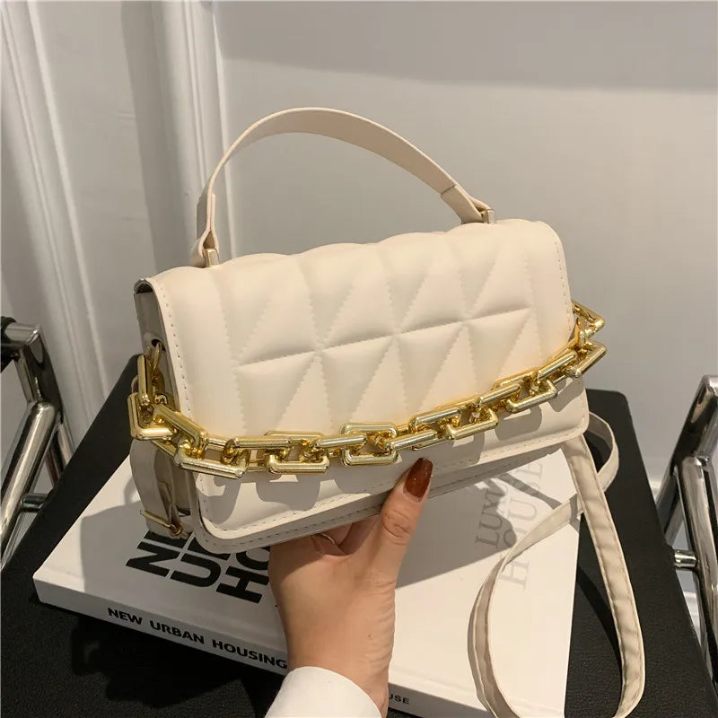 Solid Retro Chain Underarm Bag Rhombic Embroidery Thread Crossbody Bag
