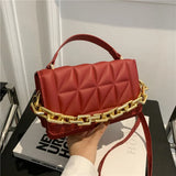 Solid Retro Chain Underarm Bag Rhombic Embroidery Thread Crossbody Bag