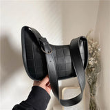 Women Solid Shoulder Handbags Stone Pattern PU Leather Hobos Bags