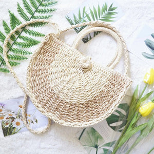 Women Straw Bag Round Woven Shoulder Beach Cross Body Bags