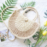 Women Straw Bag Round Woven Shoulder Beach Cross Body Bags