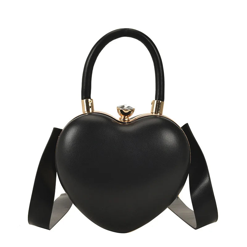 Women's Bag Stripe Heart Shaped Handbags Girls PU Leather Crossbody Bag