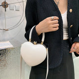 Women's Bag Stripe Heart Shaped Handbags Girls PU Leather Crossbody Bag