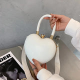 Women's Bag Stripe Heart Shaped Handbags Girls PU Leather Crossbody Bag