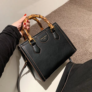 Women's Bamboo Handbags Top Leather Shoulder Bags Messenger Bag