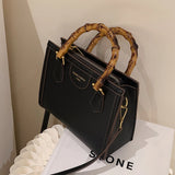 Women's Bamboo Handbags Top Leather Shoulder Bags Messenger Bag