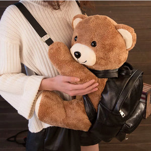 Plush Bear Backpack PU Leather Women/Girls Backpack Plush Teddy Bear Backpack