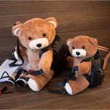 Plush Bear Backpack PU Leather Women/Girls Backpack Plush Teddy Bear Backpack