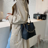 Shoulder Bag Ladies All-match Chain Bucket Messenger Handbag PU Large Capacity B