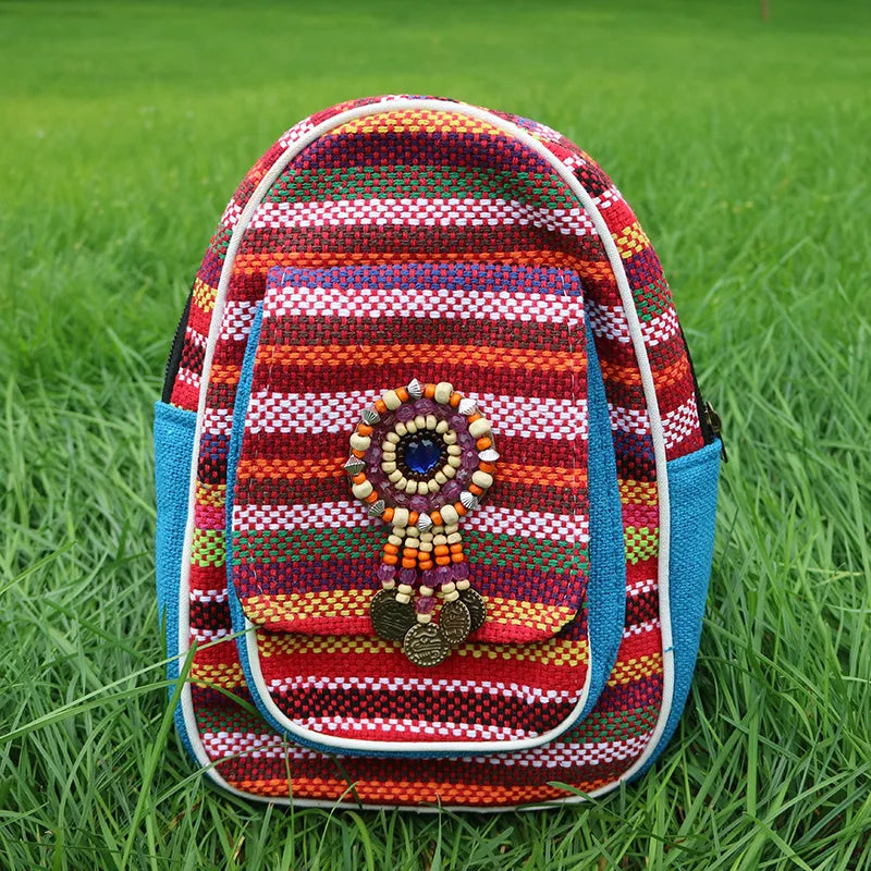 Women Ethnic Embroidery Canvas Backpack Large Capacity Travel Bags