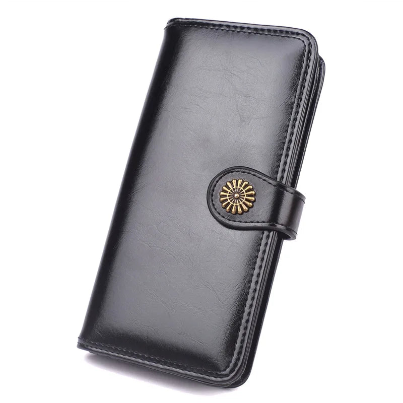 Oil Wax Leather Long Wallet Large Capacity Lightweight