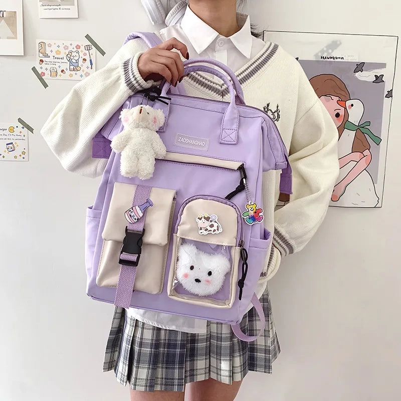 Preppy Purple Backpack Women Waterproof Fancy High School