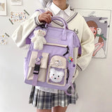Preppy Purple Backpack Women Waterproof Fancy High School