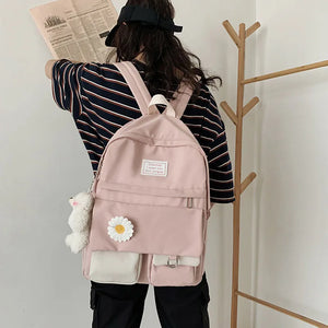 Preppy Women Backpack Waterproof Nylon Candy Colors Backpacks