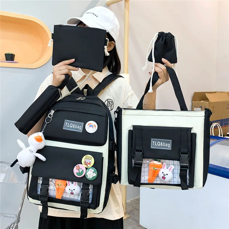 Preppy School Backpack Set Waterproof Laptop Backpacks High School Bags