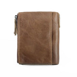 RFID Wallet Men Short Double Zipper Purse Real Leather Wallet