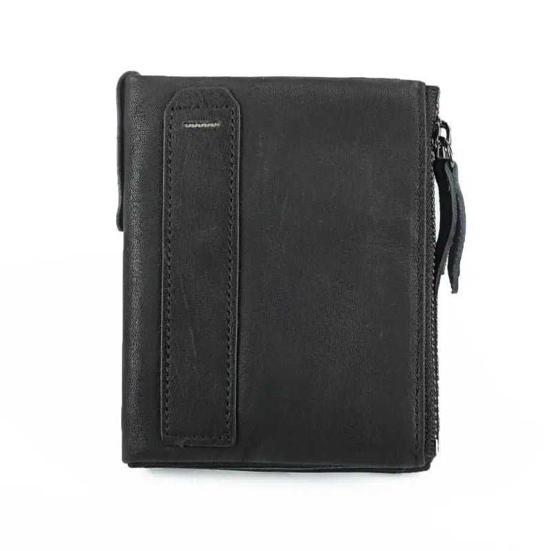 RFID Wallet Men Short Double Zipper Purse Real Leather Wallet