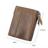 RFID Wallet Men Short Double Zipper Purse Real Leather Wallet