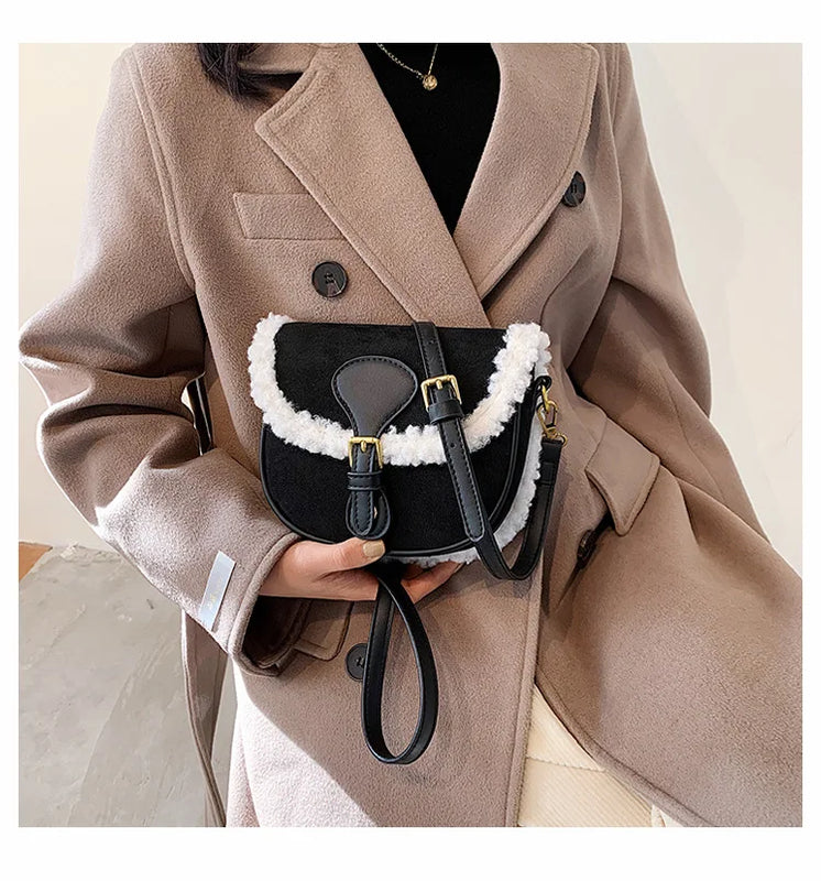 Plush One Shoulder Underarm Bag Autumn Winter Retro Messenger Bag