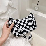 Retro Women Plaid Leopard Print Shoulder Bags Female Small Underarm Bag
