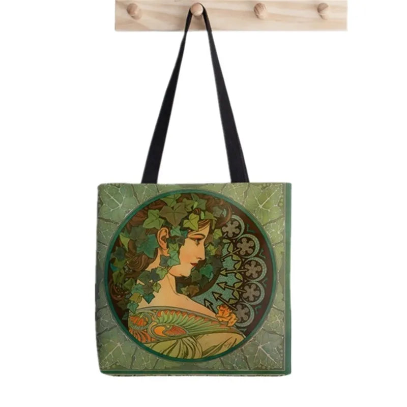 Alphonse Mucha Printed Tote Bag Women Harajuku Shopper