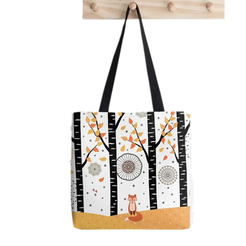Harajuku Shopper Fox Tote Bag Women Canvas Handbag