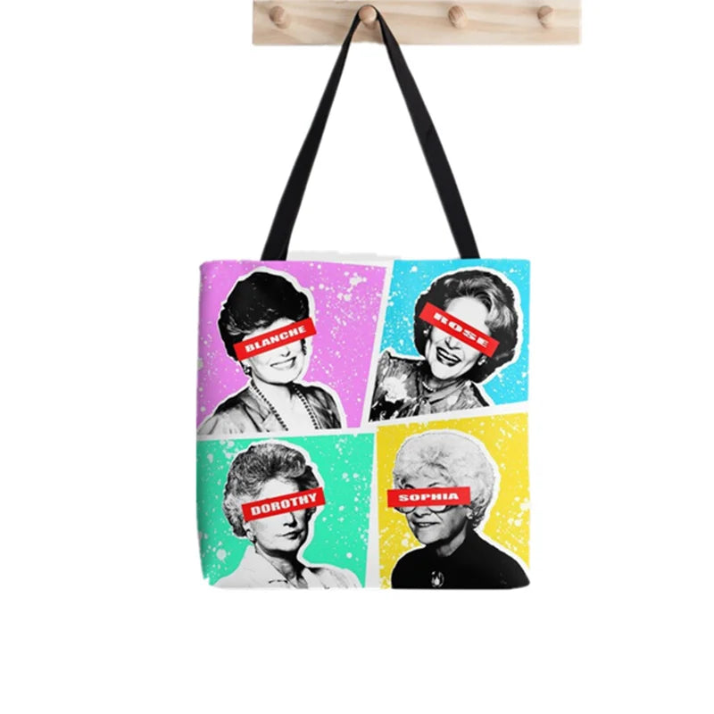 Golden Girls Pattern Tote Bag Harajuku Shopper Handbag Lady Canvas Bag