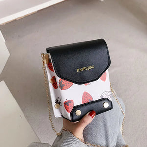 Spring Girl Bag Small Square Shoulder Bag PU Leather Strawberry Printing Phone P