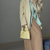 Spring Soft Leather Handbag for Women PU Macaron Pleated Bag Girly Tote Bag