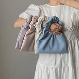 Spring Soft Leather Handbag for Women PU Macaron Pleated Bag Girly Tote Bag