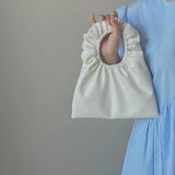 Spring Soft Leather Handbag for Women PU Macaron Pleated Bag Girly Tote Bag