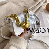 One-Shoulder Mini Square Bag with Solid Color Chain